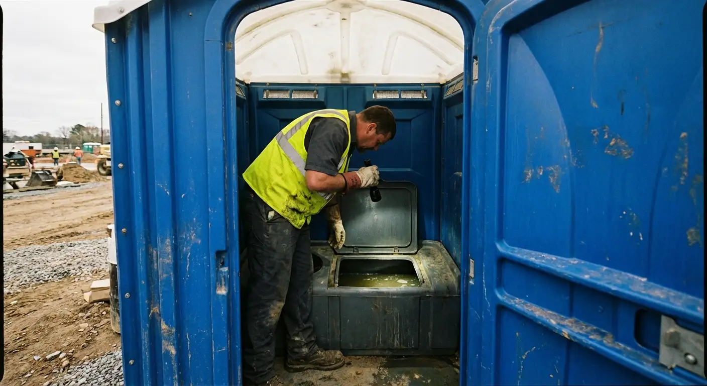 Technician inspecting waste tank levels in Parma, OH